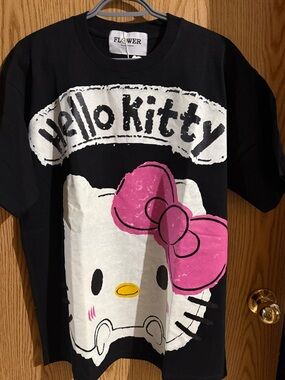 Flower Hello Kitty Kids Short Sleeve Tee - Black with Pink Bow